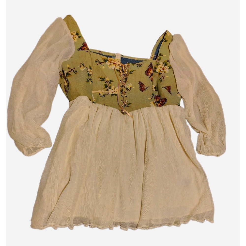 Cottagecore Renaissance Tapestry Corset Mini Dress Floral Drindl Plus Size 1X/2X